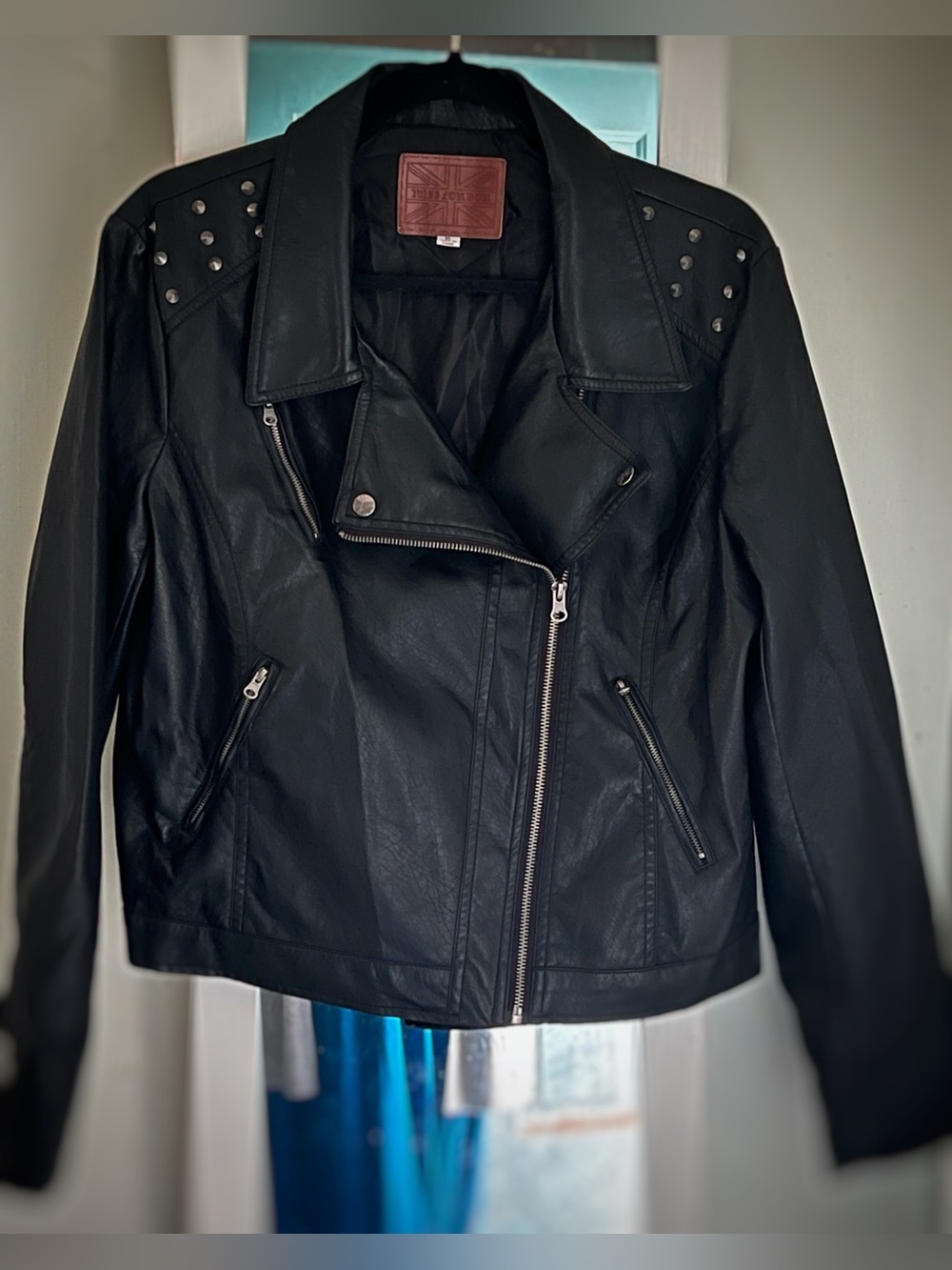 Miss London Black Studded Asymmetric Moto Jacket size XL